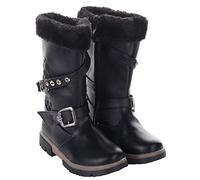 Forever Young Girls Kids Winter Boot Comfortable Faux Fur Lined Calf Boot With Grip Sole School Shoe Grey Black (UK Size 2, Black)