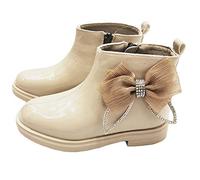 Forever Young Girls Low Ankle Boots Flat Chelsea Bow School Shoes Size 9-12 (Beige, Numeric_10)