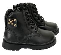 Forever Young Girls Military Ankle Boots Casual Flat Kids Shoes All Ages Size 9-3 (Black, Numeric_12)
