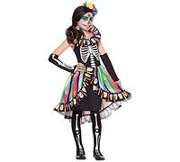 Forever Young Girls Sugar Skull Kids Day Of The Dead Costume Halloween Fancy Dress Costume (7-9 years)