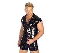 Forever Young Man Male PVC Dress Bodysuit Stag Night Outfit 2 Piece Top + Short Pants (Large)