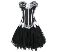 Forever Young Premium Quality Burlesque Moulin Rouge FANCY DRESS Costume Outfit Corset + Knee Length Satin Skirt - Medium UK 10-12