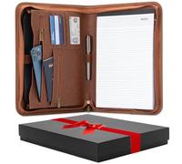 Forevermore Portfolio Padfolio Folder with Zipper - Professional Faux Leather Travel Organizer Pouch for Tablet, Documents, Presentation Folders, Zipper Closure, Notepad - Brown