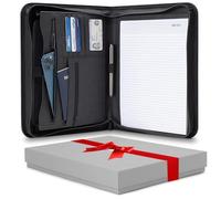 Forevermore Portfolio Padfolio Folder with Zipper - Professional Faux Leather Travel Organizer Pouch for Tablet, Documents, Presentation Folders, Zipper Closure, Notepad - Black
