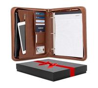 Forevermore Portfolios Padfolio Binder - Professional Faux Leather Travel Organizer Pouch for Tablet, Documents, Removable 3-Ring Notepad - Brown