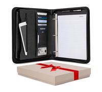 Forevermore Portfolios Padfolio Binder - Professional Faux Leather Travel Organizer Pouch for Tablet, Documents, Removable 3-Ring Notepad - Black