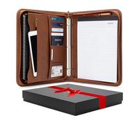 Forevermore Portfolios Portfolio Organizer - 1.5" Ring Binder with Notepad - Zippered Storage Pouch for Papers, Travel Documents, Presentation Folder - Brown