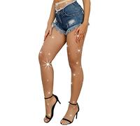 Forevers Womens Fishnet Tights Glitter Fishnets Diamond Halloween Tight Rhinestone Pantyhose Sparkly Socks, Nude