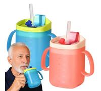 Foreverup 2PCS Elderly Spill Proof Cups, 280ml Unspillable Cup with 2 Handles, Feeding Cup with Lid and Straw, Elderly Drinking Cup with Accurate Scale for the Elderly and Disabled Patients