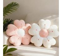 Foreverup 2PCS Flower Pillow, Daisy Cushion, Soft Petal Cushion, 35cm Fluffy Soft Daisy Floor Cushions Cute Pillows Seating Cushionfor Car Home Bedroom and Sofa Chair (White+Pink)