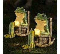 Foreverup 2PCS Solar Frog Garden Ornaments Outdoor, Home Decor Garden Frogs Figurine with Waterproof Led Lights Decorations, Garden Frog Gifts for Fairy Garden Patio Balcony Yard Lawn