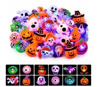 Foreverup 50 PCS Halloween LED Rings, Led Glow-In-The-Dark Halloween Ring, Halloweens Light Up Ring, Non Candy Trick or Treats 3D Flashing Rings Toys for Kids Adults Goodie Bag Stuffers, Random colour