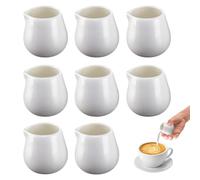 ForeverUp 8 PCS White Small Porcelain Milk Jug, White Ceramic Mini Milk Jug,Mini Creamer Jugs with Milk Spoon Anti-drip Spout Perfect for Bloom Coffee Tea Cream Sauce