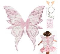 Foreverup Fairy Wings Adult Fairy Wings Children, Fairy Wings Costume, Butterfly Wings Fairy Costume Women, Elf Wings with Elf Ears, Flower Wreath, Halloween Costume Accessories, Carnival Fairy Party