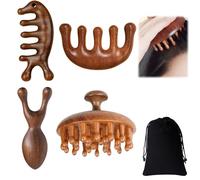 Foreverup Wooden Scalp Massager Comb, 4Pcs Wide Tooth Sandalwood Head Massage Comb for Meridians, Anti-Static Scalp Gua Sha Body Massage Tool for Hair Growth & Stress Relief Women, Men(Brown)