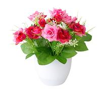 FOReverweihuajz Rose Artificial Flower In Pot, Silk Fake Potted Plant, Small Simulation Bonsai, Decorative Ornaments For Home, Indoor, Garden Rose Red