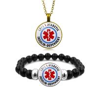ForeverWill 2 Pack Medical Alert Diabetic Bead Bracelet Necklace for Women Men Type 1 Diabetes Awareness Bracelets Pendant Diabetic Jewelry for Teens Adults