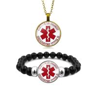 ForeverWill 2 Pack Medical Alert Diabetic Bead Bracelet Necklace for Women Men Type 2 Diabetes Awareness Bracelets Pendant Diabetic Jewelry for Teens Adults