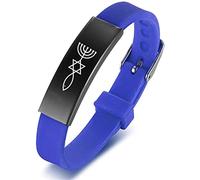 ForeverWill Adjustable Silicone Messianic Jewish Christian Bracelet for Women Men Teens, Jerusalem Seal Star of David Menorah Christ Fish Amulet Symbolic Bangle Wristband for Protection,Blue