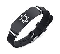 ForeverWill Jewish Identity Jewellery - Black Judaism Star of Daivd Symbol Silicone Bracelet for Men Women, Adjustable Magen David Star Bangle for Israeli Religious Gifts