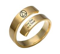 ForeverWill Personalized AA NA Sobriety Gift Stainless Steel 18K Gold Plated Sober Recovery Cuff Ring Alcoholics Anonymous Addiction Surgery Recovering Anniversary Jewelry, One Day At A Time