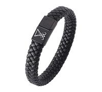 ForeverWill Sigil of Lucifer Satan Bracelet - Stainless Steel Wrap Leather Satanic Amulet Baphomet Sulfur Protection Symbolic Magnetic Bangle, Men's Satanas Talisman Wristband, 18.5cm