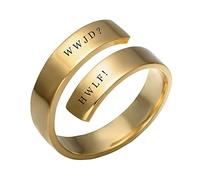 ForeverWill Stainless Steel 18K Gold Plated WWJD Ring for Women Men Adjustable What Would Jesus Do He Would Love Frist HWLF Christ Faith Reminder Wrap Cuff Ring Christian Anniversary Jewelry Gifts