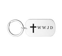 ForeverWill Stainless Steel Cross WWJD Keychain Tag for Men Women Religious What Would Jesus Do Keys Holder Christ Faith Reminder for Christian