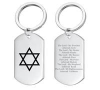 ForeverWill Star of David Keychain Stainless Steel Jewish Lord's Prayer Keyring Jews Jehovah Names of God Amulet Key Pendant for Israelite, Silver