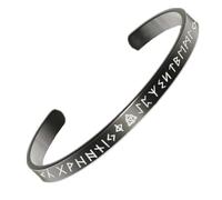 ForeverWill Viking Jewellery for Men Women - Stainless Steel Nordic Vikings Elder Futhark Runes Cuff Bracelet - Triquetra Runic Amulet Bangle - Norse Odin Viking Gifts for Birthday Christmas, Black