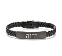 ForeverWill YHVH YHWH Jehovah Bracelet, Black Hebrew Name of God Tetragrammaton Leather Wristband Adonai Israelite Hebrew Jewish Jewelry for Men Women, 8.26''
