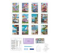 Foreveryoung Minigem Small Diamond Art Kits for Beginners, 12Pcs Resin Square Drill Diamond Painting Kits for Adults, 2-Hour Postcard-Style Mini Diamond Art 5x7 Inch - 2 Sets: Sea Echo & Dream Journey