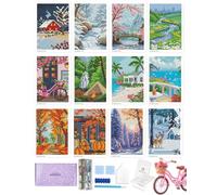 Foreveryoung Minigem Small Diamond Art Kits for Beginners, 12Pcs Square Drill Diamond Painting Kits for Adults 3-Hour Painting, Postcard-Style Mini Diamond Art Kits for Adults 5x7 Inch (Twelve Months)