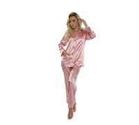 FOREX Lingerie elegant satin pajamas sleepwear house suit in classic style - pink - X-Large