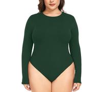 FOREYOND Plus Size Bodysuits for Women Long Sleeve Crew Neck Body Suit Tops Casual Slim Fit Basic Leotards Shirts