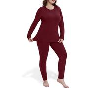 FOREYOND Plus Size Thermal Underwear for Women Long Johns Sets Fleece Lined Base Layer Pajama Top and Bottom, 1_red Wine, 5XL Plus