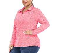 FOREYOND Women’s Plus Size Workout Tops Long Sleeve Quarter Zip Pullover Althetic Shirts Moisture Wicking Hiking Clothes, Hot Pink, 4XL Plus