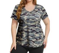 FOREYOND Women's Plus Size Long Sleeve Sport Tee Loose Fit Athletic Yoga Running Workout Thumb Holes Shirts, Cc-camo, 4X-Large Plus