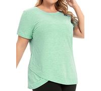 FOREYOND Women's Plus Size Workout Long Short Sleeve Sport Tee Loose Fit Athletic Yoga Running Workout Shirts, Dd-green, 5X-Large Plus