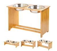 FOREYY Raised Dog Bowls for Cats and Dogs - Bamboo Elevated Dog Cat Food and Water Bowls Stands Feeder Dishes with 2 Stainless Steel Bowls and Anti Slip Feet (XL - 38 cm high)