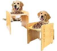 FOREYY Set of 2 Raised Pet Bowls for Cats and Small Dogs - Bamboo Tilted Single Elevated Dog Cat Food and Water Stand Feeder with 2 Stainless Steel Bowls and Anti Slip Feet for Comfort Feeding(Large)