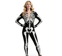 Forfamy Glow in The Dark Skeleton Costume Women for Halloween Adults White Glowing Halloween Zipper Jumpsuit (Style-2, L)