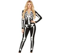 Forfamy Glow in The Dark Skeleton Costume Women for Halloween Adults White Glowing Halloween Zipper Jumpsuit (Style-1, XXL)