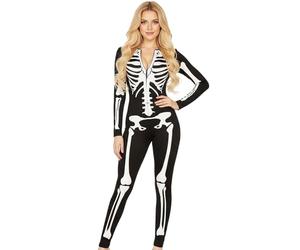 Forfamy Glow in The Dark Skeleton Costume Women for Halloween Adults White Glowing Halloween Zipper Jumpsuit (Style-1, L)
