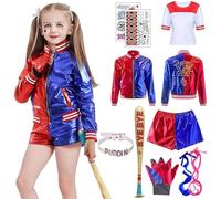 Forfamy Quinn Costume Quinn Fancy Dress for Kids Adult Halloween Villain Costume for Halloween Cosplay (Kids, 150)