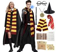 Forfamy Wizard Cloak Wizard Robe Halloween Cloak Costumes Outfit Fancy Dress for Kids Adults Men Women (ADULTS, M)