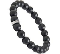 Forge & Foundry 8mm Faceted Matte Black Onyx Beaded Bracelet | Custom Signature Stainless Steel Bead | ‘Pindar’ (10mm Silver, Large)