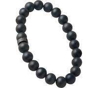 Forge & Foundry Men’s Matte Black Solid Onyx Beaded Bracelet | Polished 18K Gold Plated or Polished Stainless Steel Signature Bead and Single Gloss Bead | Andalus (Large, 8mm Black)