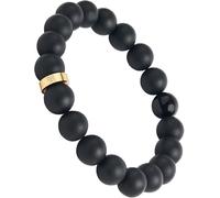 Forge & Foundry Men’s Matte Black Solid Onyx Beaded Bracelet | Polished 18K Gold Plated or Polished Stainless Steel Signature Bead and Single Gloss Bead | Andalus (Medium, 10mm Gold)