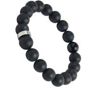 Forge & Foundry Men’s Matte Black Solid Onyx Beaded Bracelet | Polished 18K Gold Plated or Polished Stainless Steel Signature Bead and Single Gloss Bead | Andalus (Large, 10mm Silver)